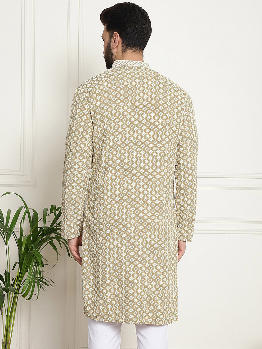 SOJANYA Ethnic Motifs Embroidered Mandarin Collar Sequined Pure Cotton Straight Kurta