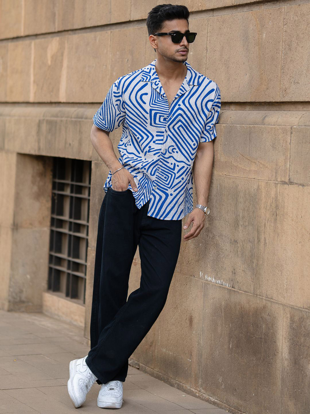 Powerlook Men Cuban Collar Abstract Printed Casual Shirt