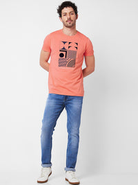 SPYKAR Graphic Printed Round Neck Cotton Slim Fit T-shirt