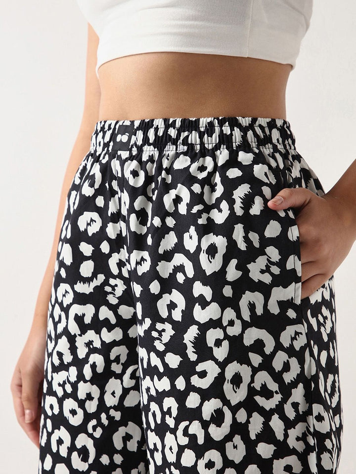 Bewakoof Women Black All Over Printed Wide Leg Pyjamas