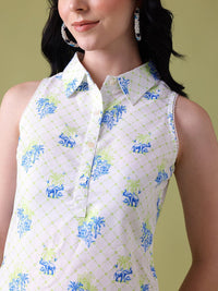 Anouk Conversational Printed Lace Insert Detail Shirt Collar Calf-Length Straight Kurta