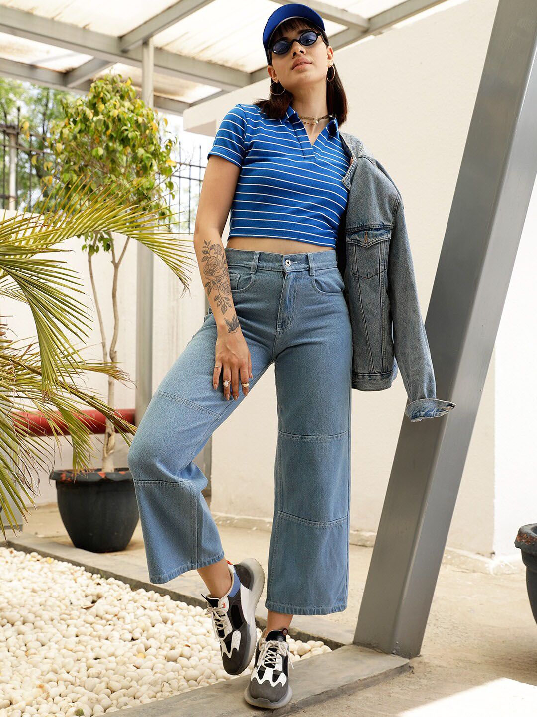 STREET 9 Women Blue High-Rise Pure Cotton Wide leg denim Jeans