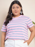 CURVY STREET Plus Size Striped Round Neck Top