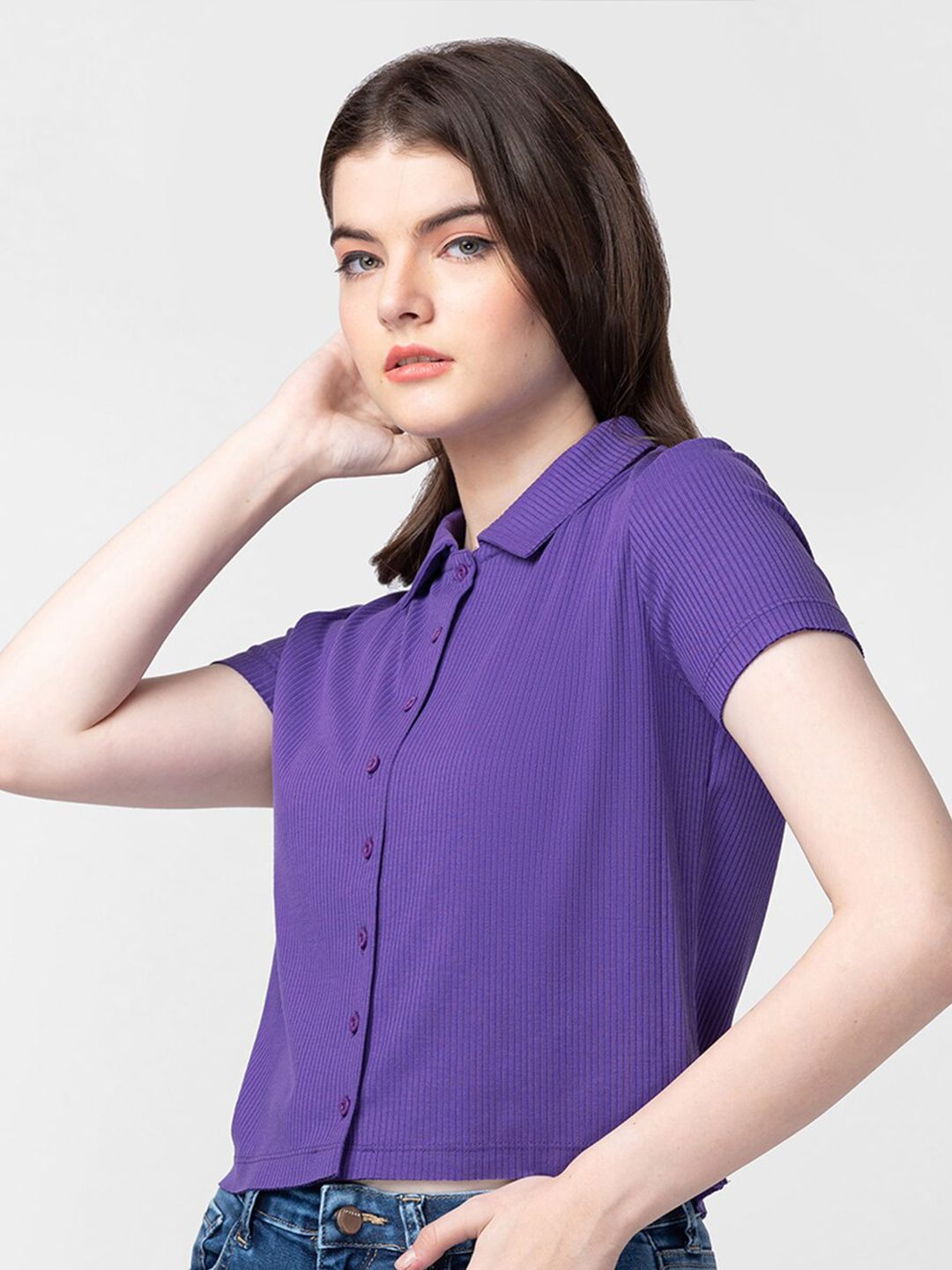 SPYKAR Women Slim Fit Crop Cotton Casual Shirt
