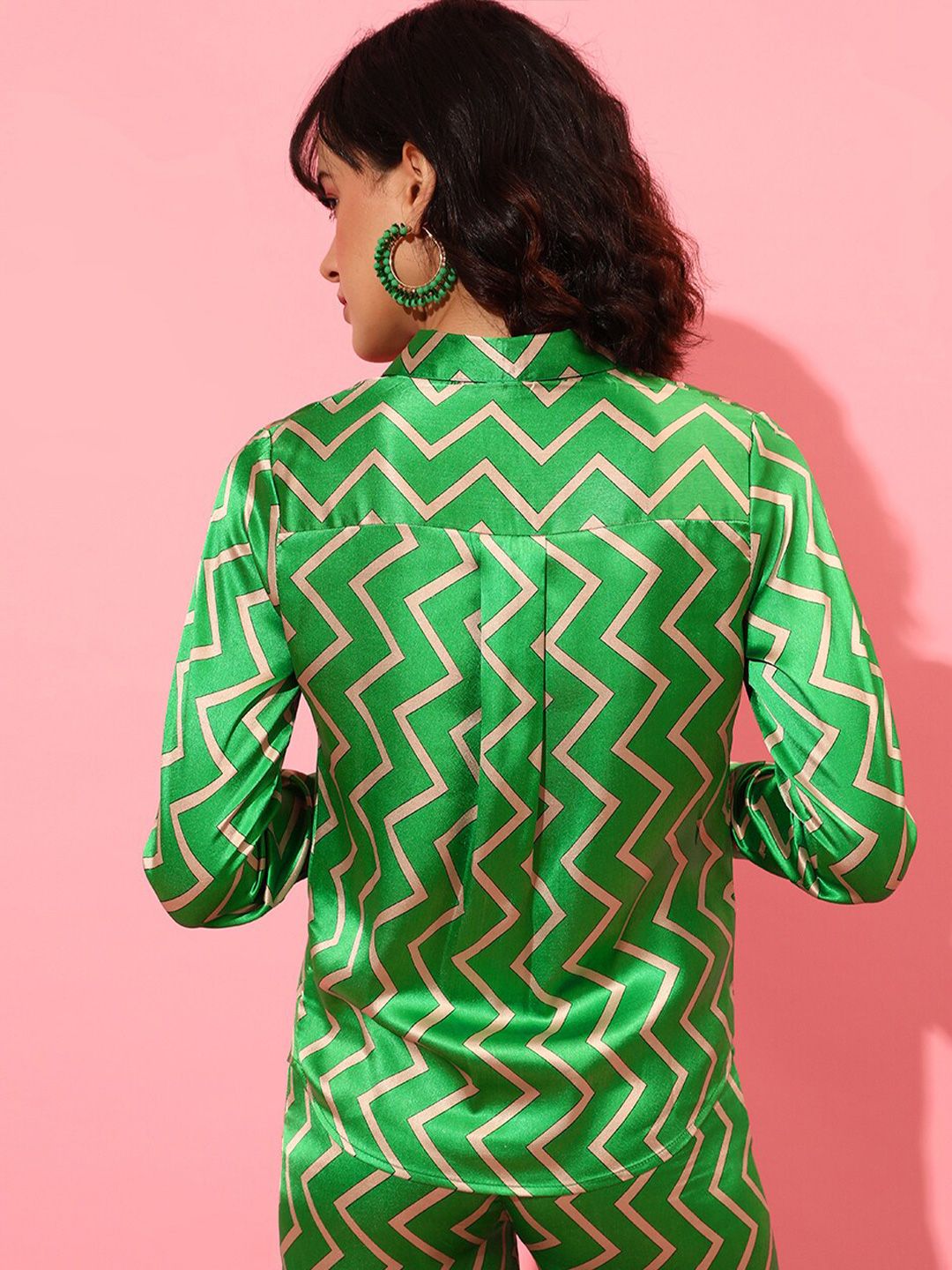 STREET 9 Chevron Printed Casual Satin Shirt