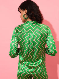 STREET 9 Chevron Printed Casual Satin Shirt