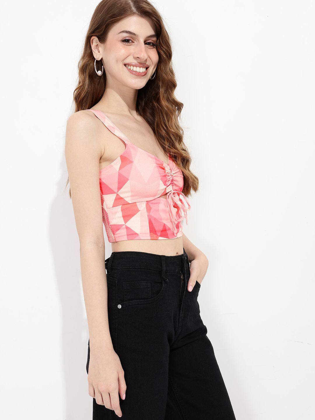 DressBerry Ruched Flirty Tie-Up Crop Corset Top