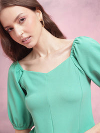 DressBerry Sweetheart Neck Puff Sleeve Textured Paneled Top