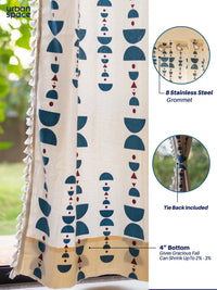 URBAN SPACE White & Blue Geometric Cotton Door Curtain