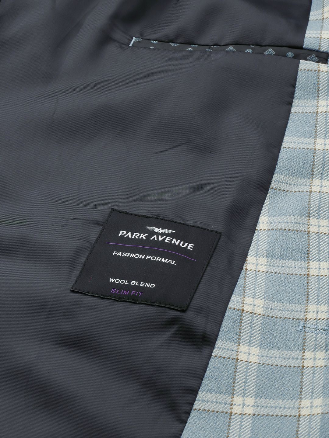 Park Avenue Notched Lapel Single Breasted Checked Slim Fit Formal Blazer