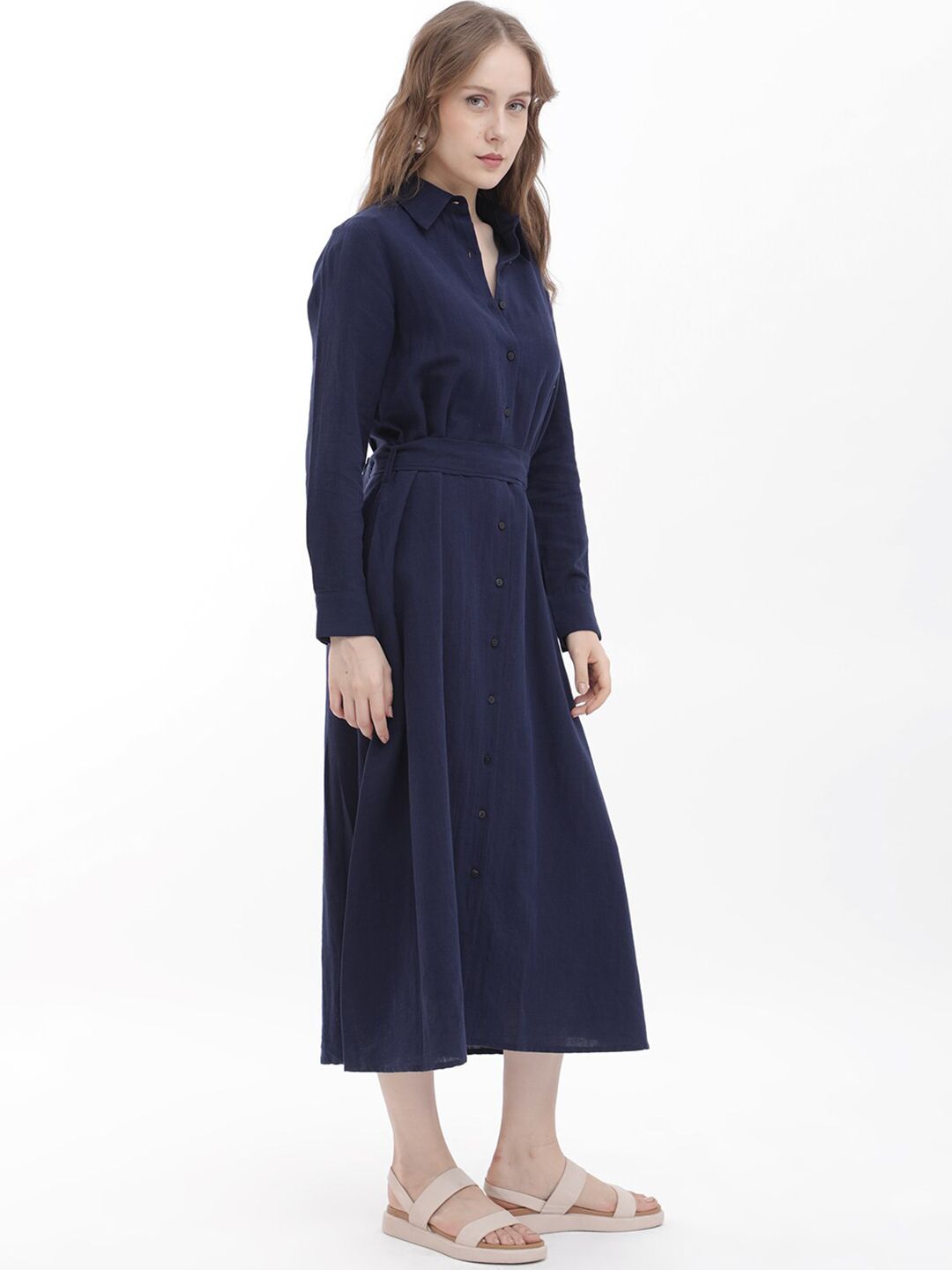 RAREISM Shirt Collar A-Line Midi Dress