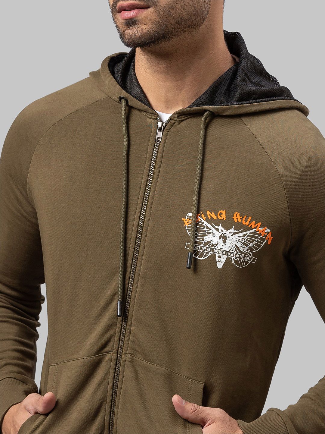 Being Human Men Olive Green Printed Sweatshirt