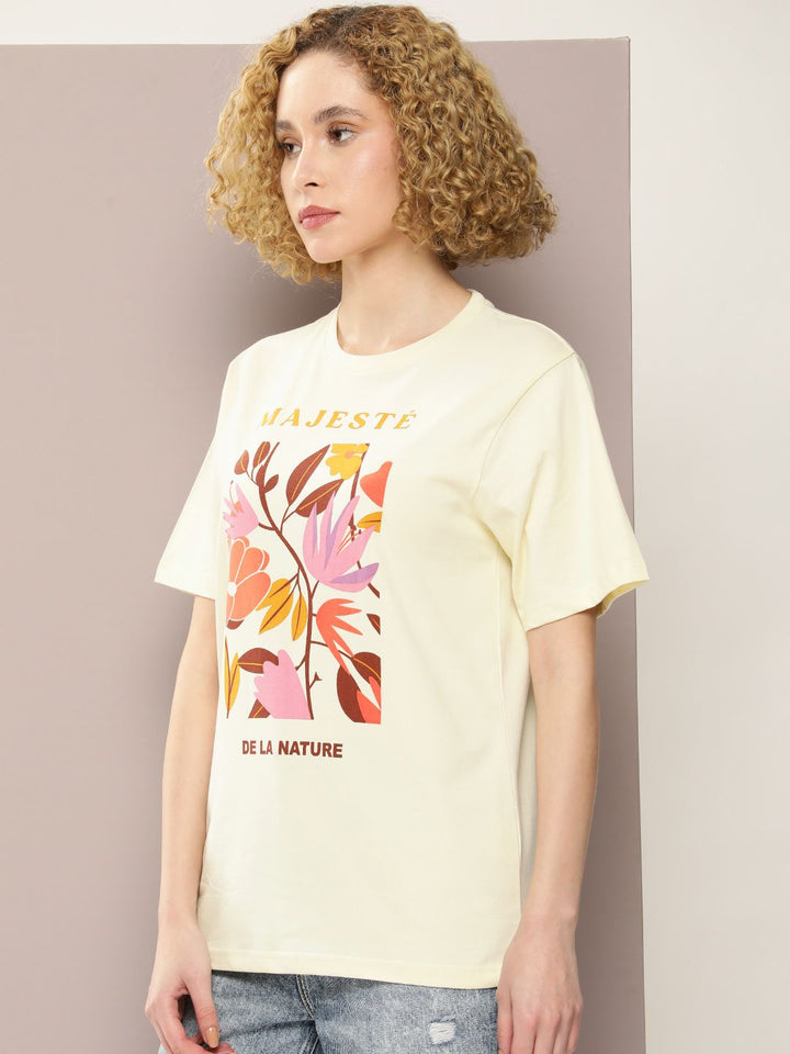 DILLINGER Floral Printed Oversized Drop-Shoulder Sleeves Pure Cotton T-shirt