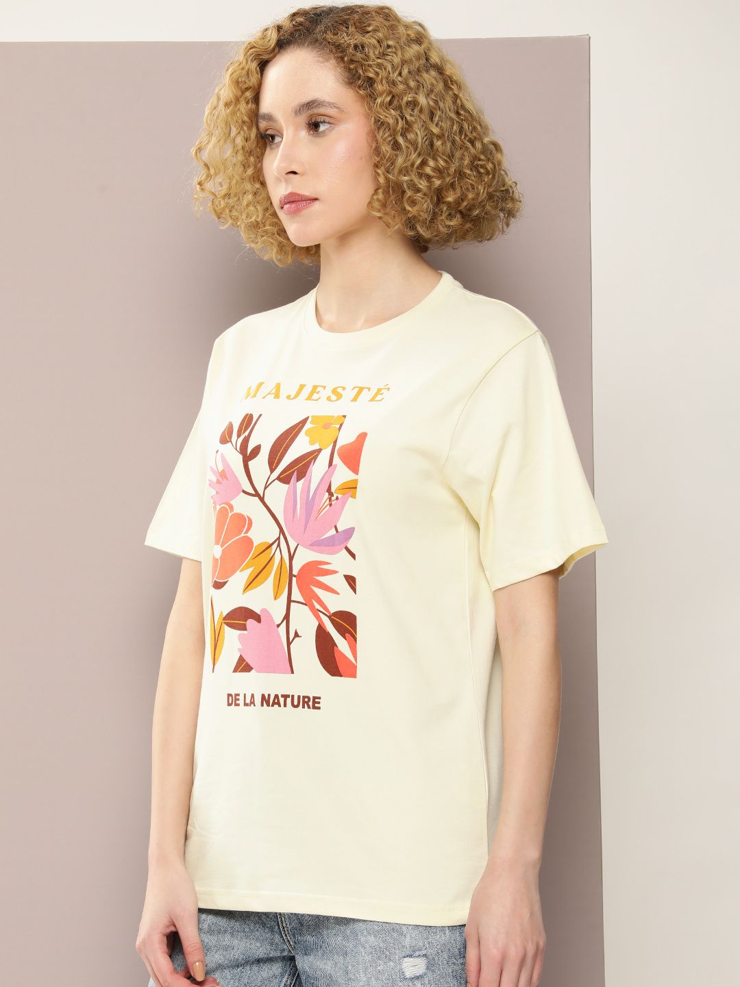 DILLINGER Floral Printed Oversized Drop-Shoulder Sleeves Pure Cotton T-shirt