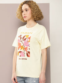 DILLINGER Floral Printed Oversized Drop-Shoulder Sleeves Pure Cotton T-shirt