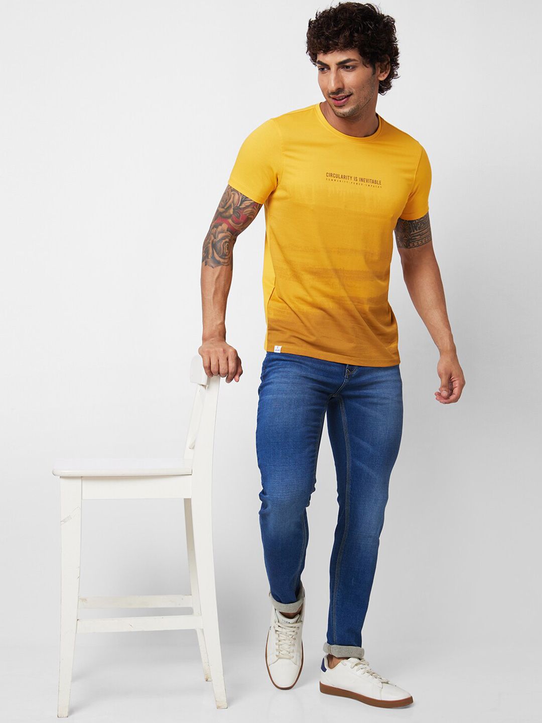 SPYKAR Typography Printed Round Neck Cotton Slim Fit Tshirt