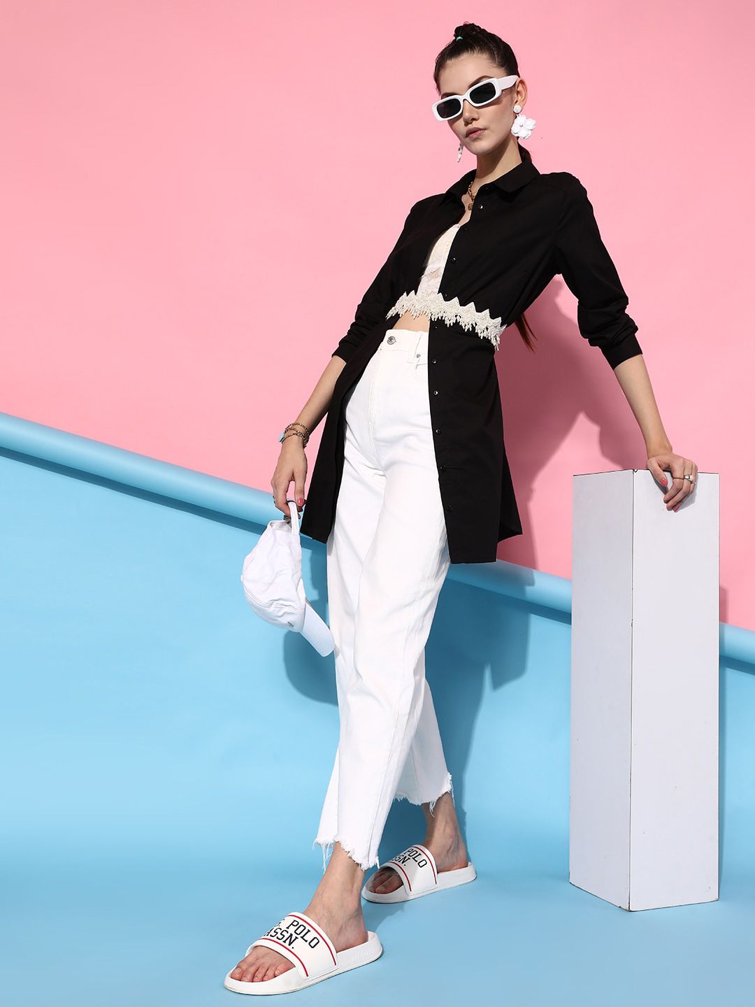 STREET 9 Women Black Oversized Casual Shirt