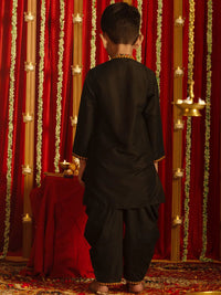 VASTRAMAY Boys Floral Embroidered Regular Mirror Work Straight Kurta With Dhoti Pants