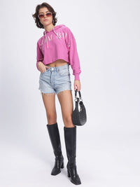 DressBerry Printed Cropped Boxy Hooded Sweatshirt