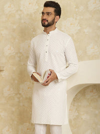 SOJANYA Geometric Embroidered Pure Cotton Mandarin Collar Straight Kurta