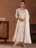 Libas Floral Printed Panelled Thread Work Pure Cotton Kurta with Trousers & With Dupatta