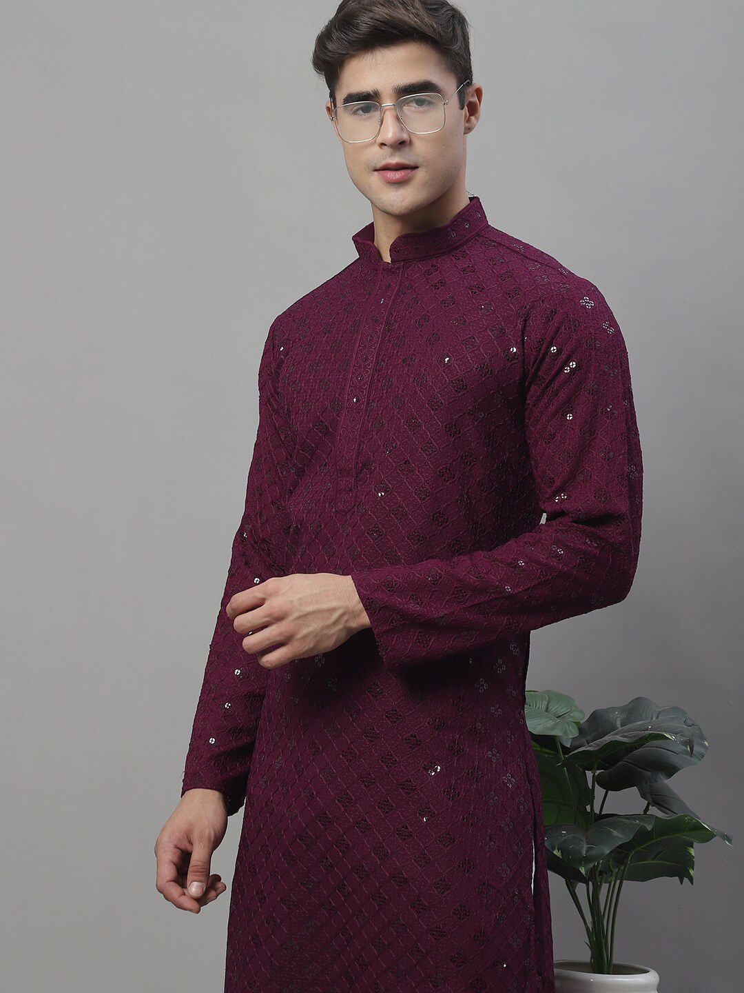Jompers Ethnic Motifs Chikankari Embroidered Kurta With Pyjamas
