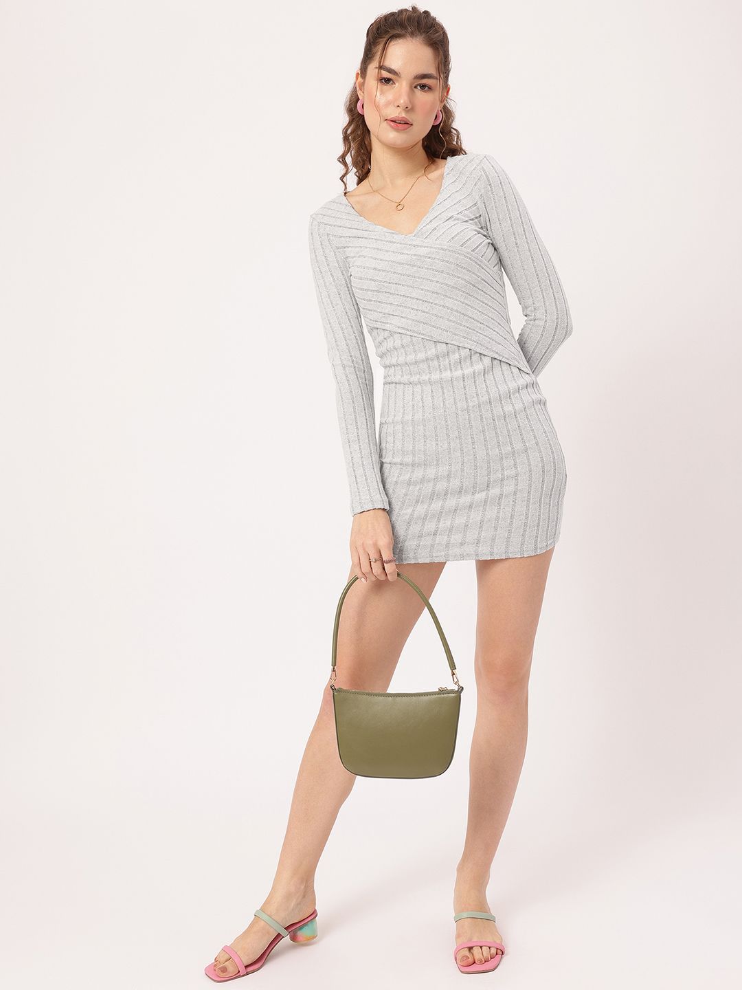 DressBerry Mini Maven Self-Striped Wrap Dress