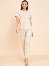 Sweet Dreams Beige Striped T-shirt With Pyjamas