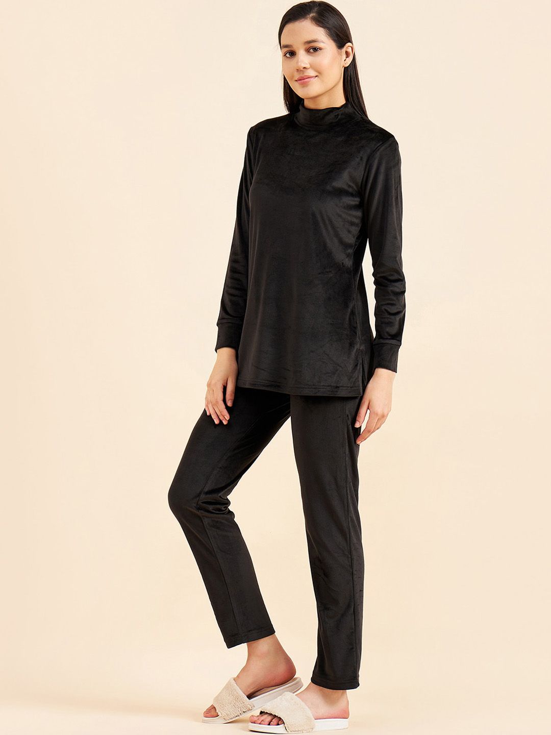Sweet Dreams Black Mock Neck Top With Pyjamas