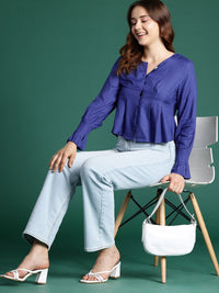 DressBerry Puff Sleeves Pleated Shirt Style Top