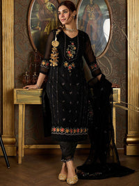 Indo Era Floral Embroidered Sequinned Panelled Organza Kurta With Trousers & Dupatta