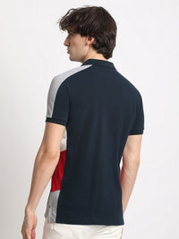 THE BEAR HOUSE Colourblocked Polo Collar Pure Cotton Slim Fit T-shirt