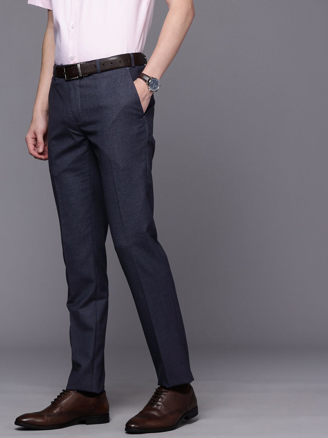Raymond Men Textured Slim Fit Formal Trousers