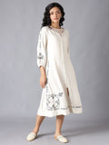 W Women White Floral Printed A-Line Midi Dress