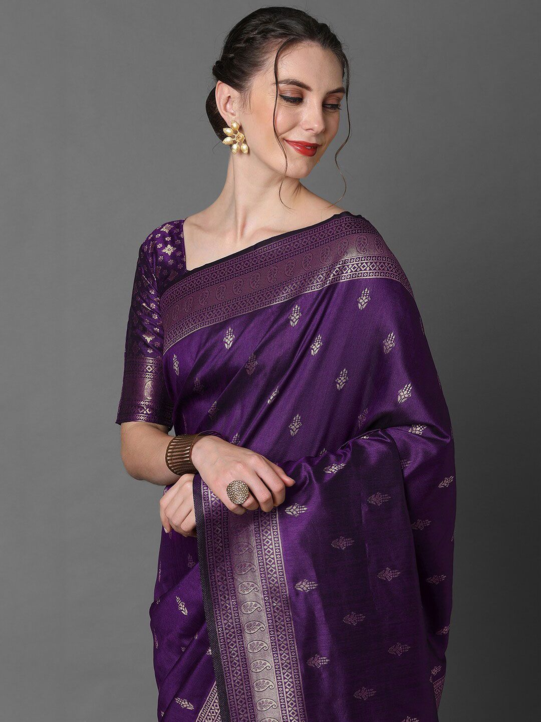 Mitera Ethnic Motifs Zari Silk Blend Banarasi Saree