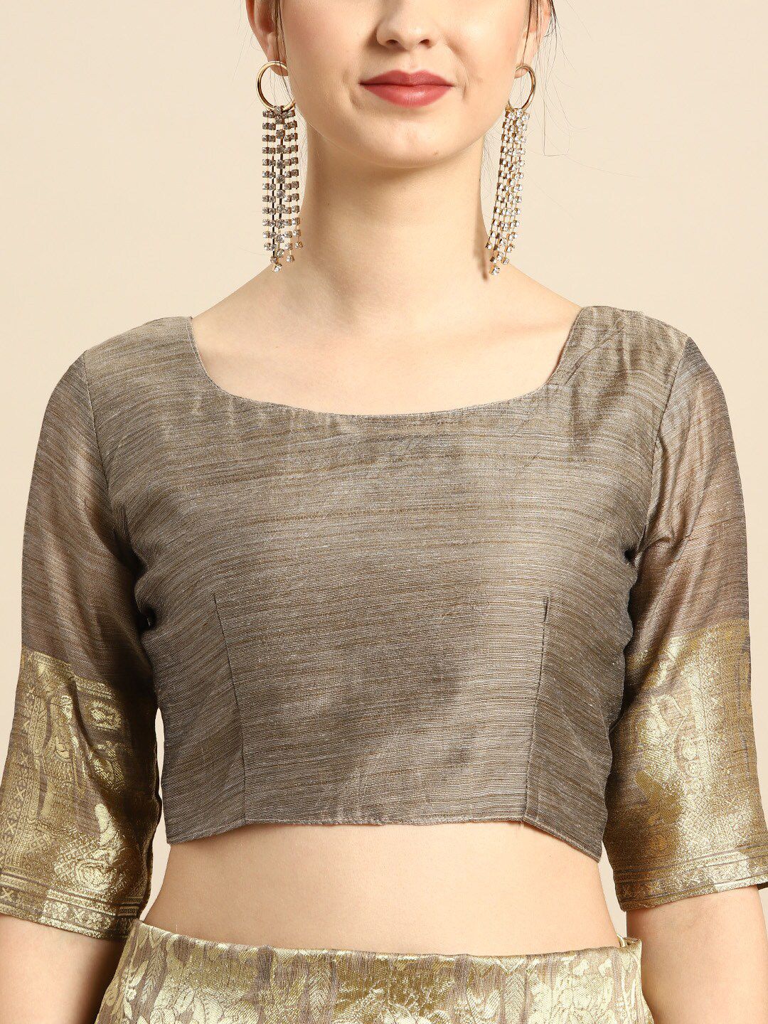 Saree mall Brown Woven Design Silk Blend Sarees