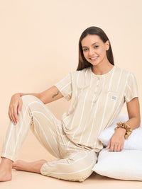 Sweet Dreams Beige Striped T-shirt With Pyjamas