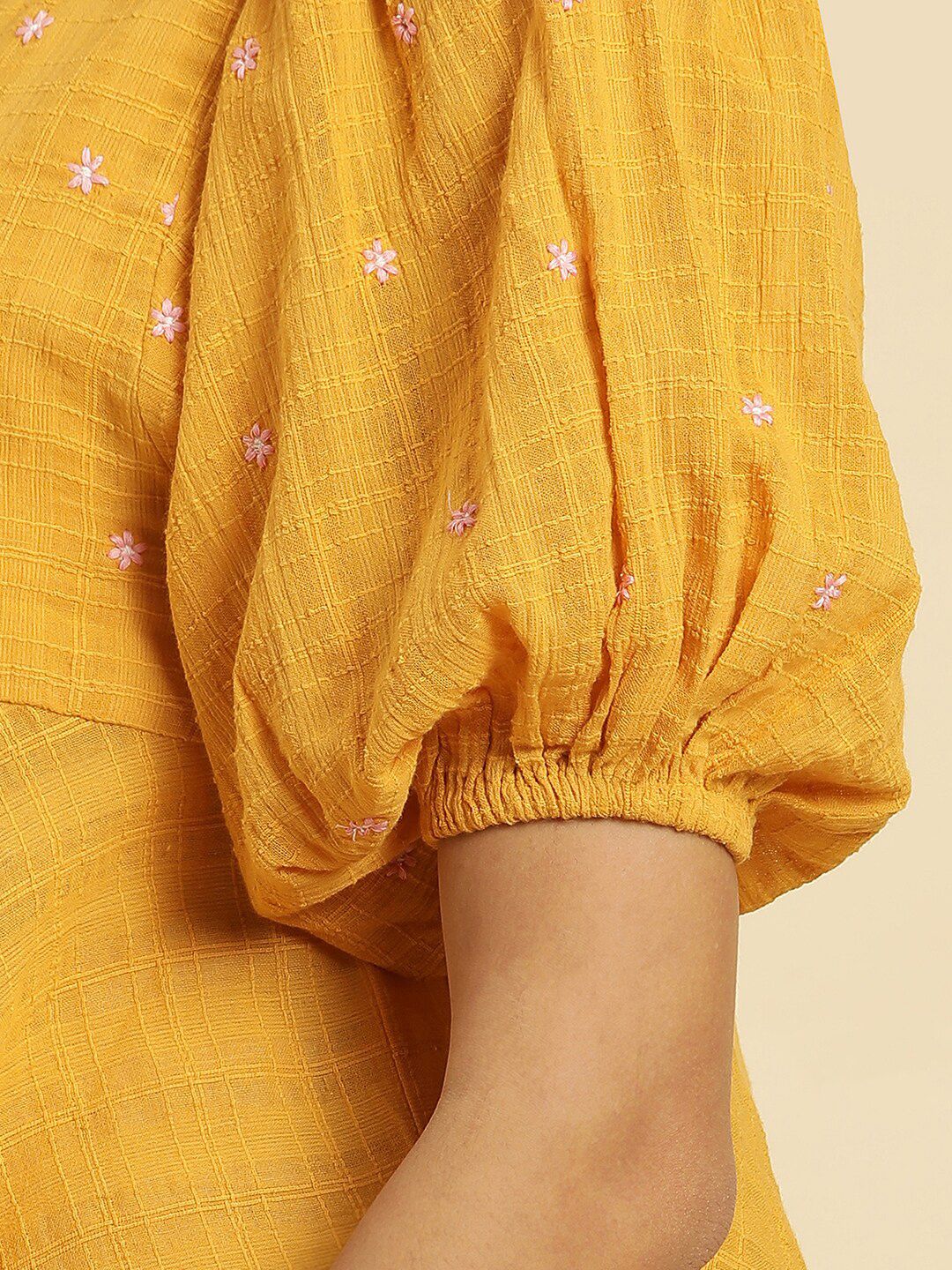 W Floral Embroidered Pure Cotton A Line Top