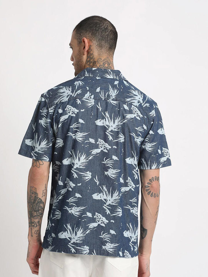 THE BEAR HOUSE Floral Printed Cuban Collar Pure Cotton Casual Shirt