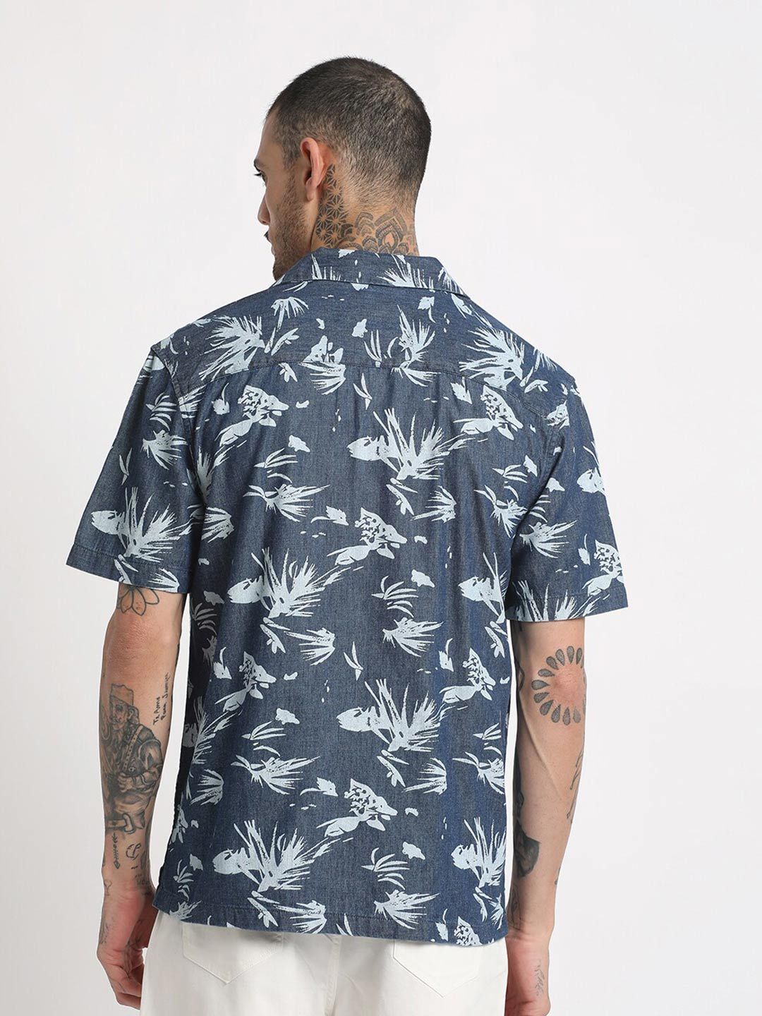 THE BEAR HOUSE Floral Printed Cuban Collar Pure Cotton Casual Shirt