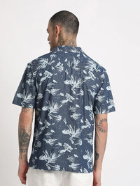 THE BEAR HOUSE Floral Printed Cuban Collar Pure Cotton Casual Shirt