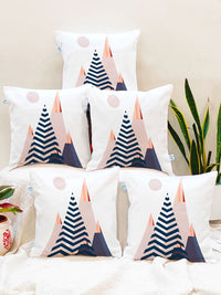 STITCHNEST White & Blue Set of 5 Geometric Square Cushion Covers