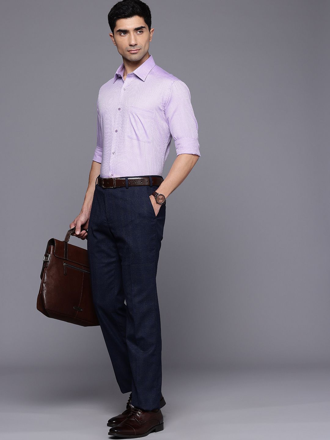 Raymond Slim Fit Micro Checks Pure Cotton Formal Shirt