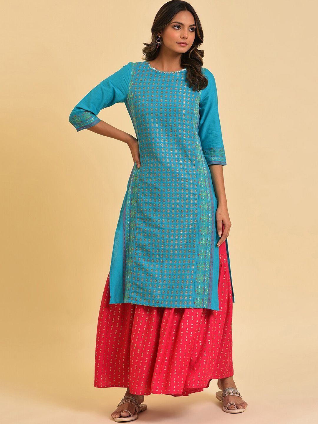 W Women Geometric Printed Flared Ethnic Sharara Pants