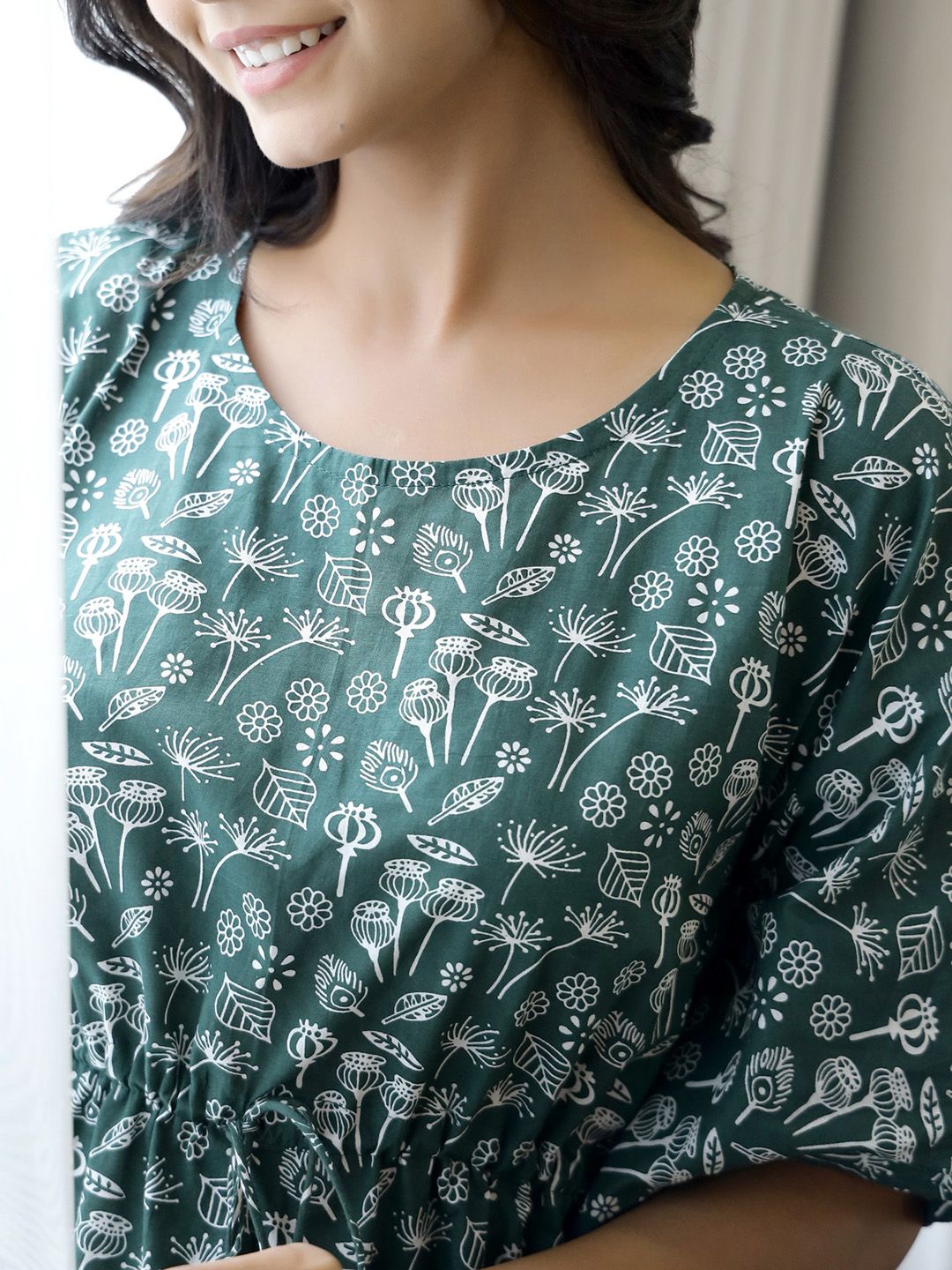 SANSKRUTIHOMES Women Olive Green Printed Cotton Night suit