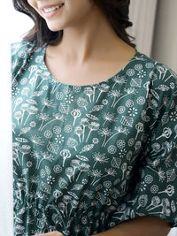 SANSKRUTIHOMES Women Olive Green Printed Cotton Night suit