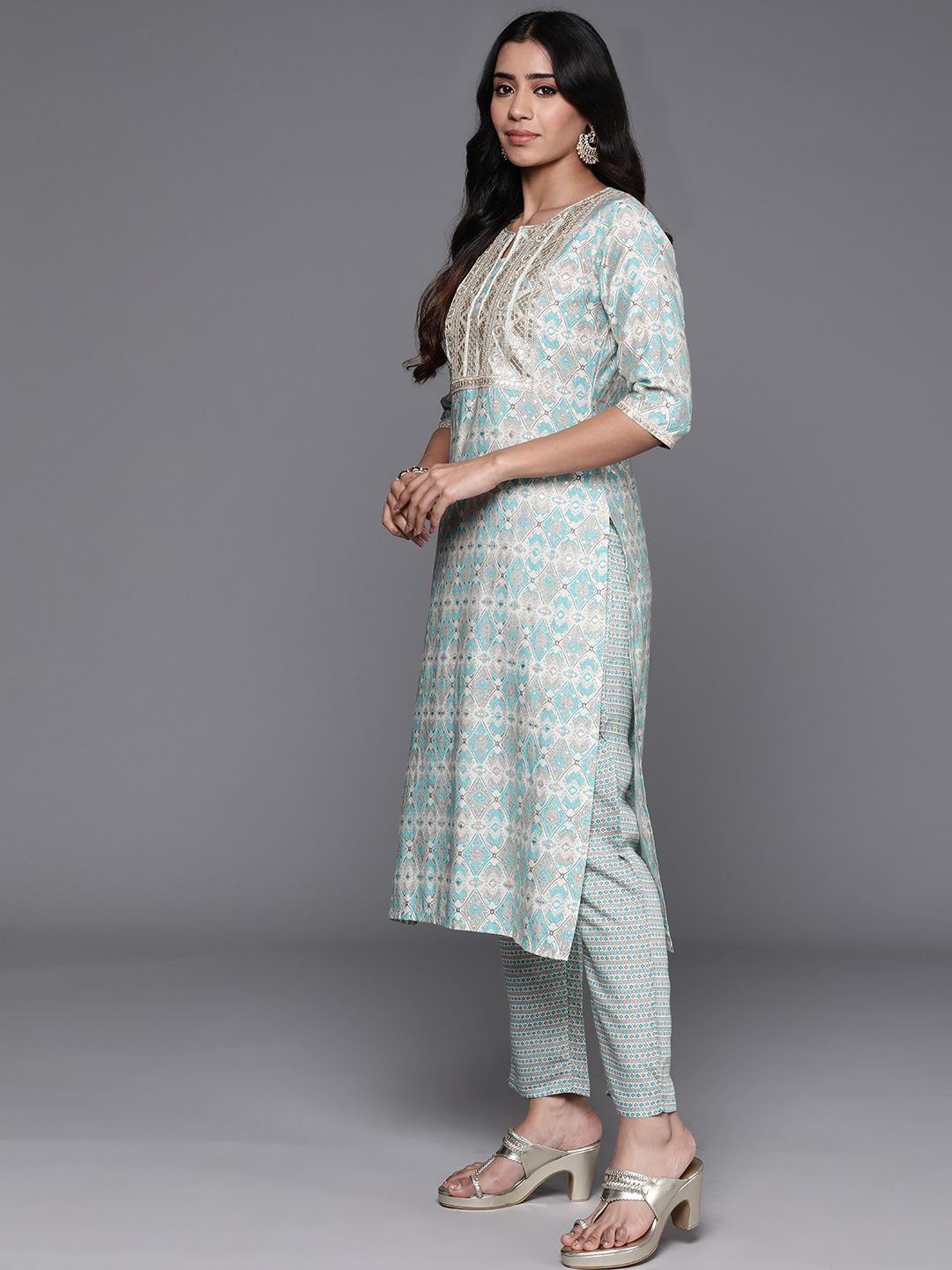 Libas Ethnic Motifs Printed Regular Sequinned Kurta with Palazzos & Dupatta