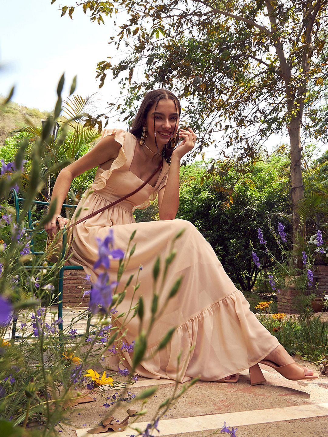 SASSAFRAS Square Neck Georgette Maxi Dress