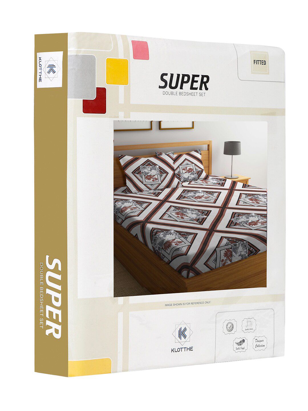 KLOTTHE White Geometric Polycotton 300 TC Dilengkapi Cadar Super King Halus dengan 2 Sarung Bantal-106 x 106 inci