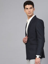 MANQ Men Navy Blue Slim Fit Solid Single Breasted Formal Blazer